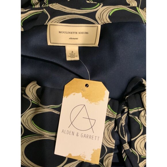 Moulinette Soeurs Blue Shift Dress w/ Circle Print & Tie-Neck, Size 2 (US) - Picture 6 of 6